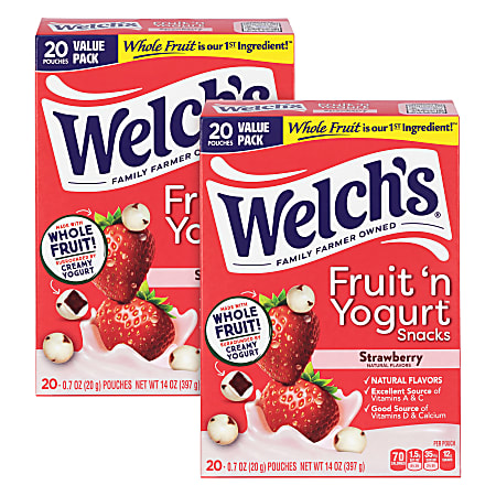 Welch's Fruit 'n Yogurt Snacks, 0.7 Oz, 20 Snacks Per Pack, Carton Of 2 Packs