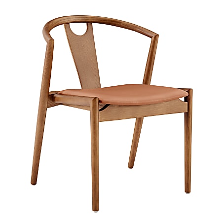 Eurostyle Blanche Faux Leather Side Chair, Dark Tan/Walnut