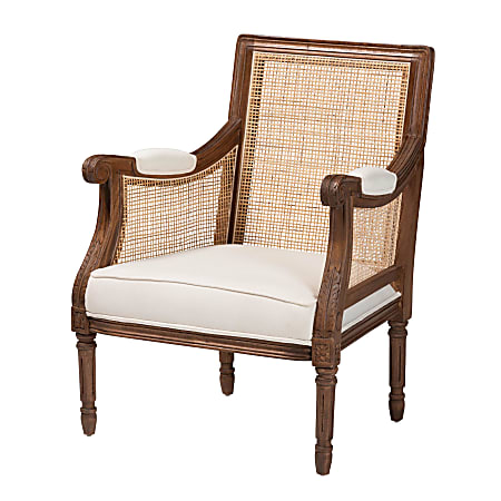 bali & pari Desmond Traditional French Fabric and Wood Accent Chair, Beige/Walnut