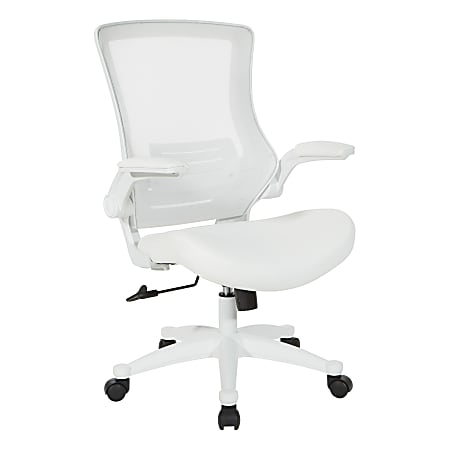 Office Star™ Work Smart Faux Leather Screen-Back Manager Chair With Padded Flip Arms, White