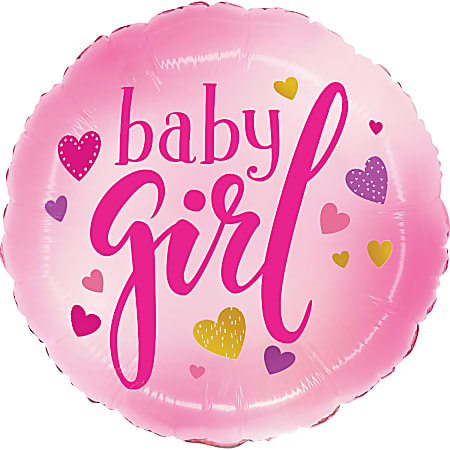 Amscan Baby Foil Balloon, Circle, 18", It's A Girl Pink Hearts