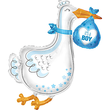 Amscan Baby Foil Balloon, Animal, 36", It's A Boy Stork