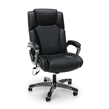 Essentials By OFM Ergonomic Bonded Leather Shiatsu Heated Massage High-Back Chair, Black