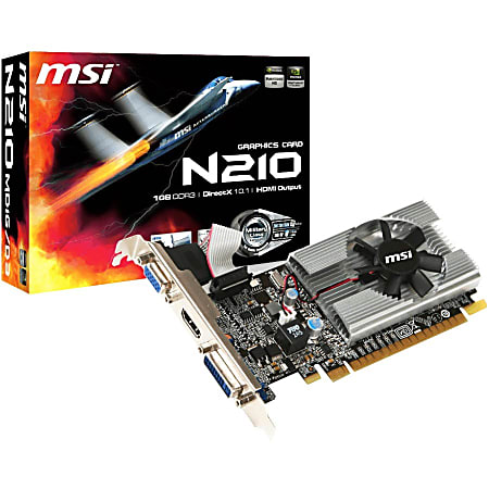 MSI N210-MD1G/D3 GeForce 210 Graphic Card - 1 GB GDDR3 - Low-profile - 2560 x 1600 Maximum Resolution - 589 MHz Core - 64 bit Bus Width - HDMI - VGA - DVI