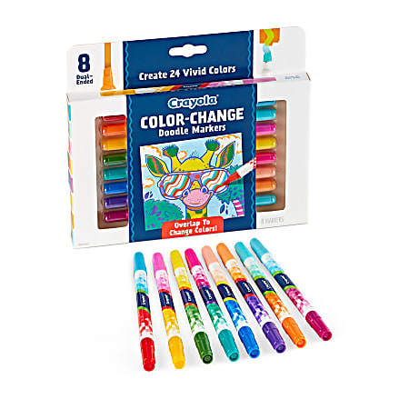 Crayola® Color Change Doodle Markers, Chisel Points, Assorted Barrel Colors/Multicolor Ink, Pack Of 8 Markers