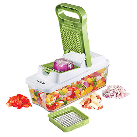 Brentwood Food Chopper And Vegetable Dicer With 6.75-Cup Storage Container, 5-1/4”H x 4-1/2”W x 11-1/4”D, Green/White