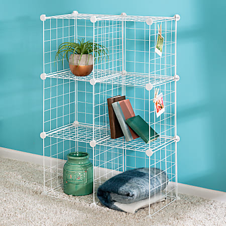 Honey Can Do Modular Mesh Storage Cubes, 43”H x 14-1/2”W x 29”D, White, Pack Of 6 Cubes