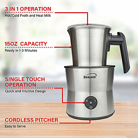 Brentwood Cordless Electric Milk Frother Silver - Office Depot