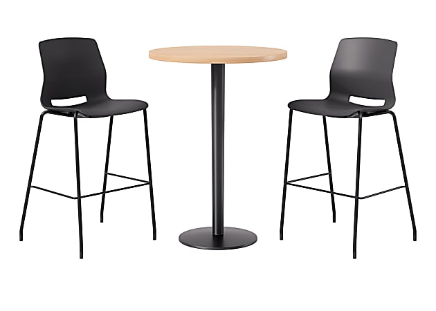KFI Studios Proof Bistro Round Pedestal Table With Imme Barstools, 2 Barstools, 30", Maple/Black/Black Stools