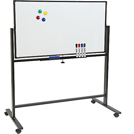 Excello Double-Sided Mobile Magnetic Dry-Erase Whiteboard On Wheels, Steel, 48” x 32”, White, Black Aluminum Frame