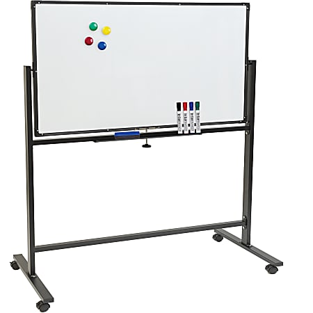 Excello Double-Sided Mobile Magnetic Dry-Erase Whiteboard On Wheels, Steel, 48&rdquo; x 32&rdquo;, White, Black Aluminum Frame
