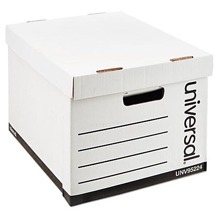 Universal® Fast Assembly Heavy-Duty Storage Boxes With Lift-Off Lids And Built-In Handles, Letter/Legal Size, 10 1/4" x 12" x 15", White, Case Of 12