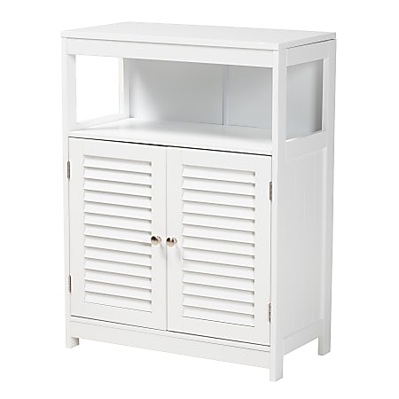 Baxton Studio Rivera 23-5/8”W Modern Metal 2-Door Bathroom Storage Cabinet, White/Silver