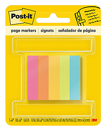 Post it Notes Page Markers 12 x 2 Electric Glow Colors 100 Per Pad
