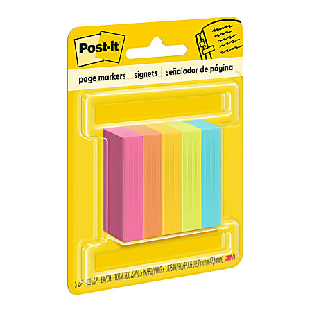 Post it Notes Page Markers 12 x 2 Electric Glow Colors 100 Per Pad Pack ...