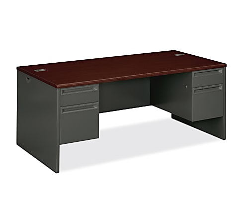HON® 38000 72"W Double-Pedestal Computer Desk, 72"W, Mahogany/Charcoal