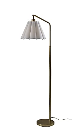 Adesso Lyra Floor Lamp, Antique Brass/White Fabric Shade