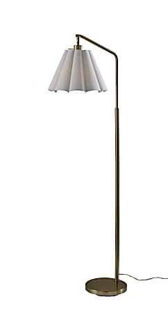 Adesso Lyra Floor Lamp, Antique Brass/White Fabric Shade