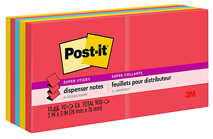 Post-it Super Sticky Pop Up Notes, 3 in x 3 in, 10 Pads, 90 Sheets/Pad, 2x the Sticking Power, Playful Primaries Collection
