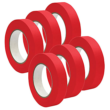 DSS Distributing Premium-Grade Masking Tape, 3" Core, 1" x 55 Yd., Red, Pack Of 6