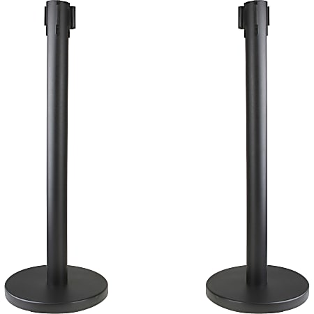 Genuine Joe Crowd-Control Posts With Web Tape, 34", Black, Pack Of 2 Posts