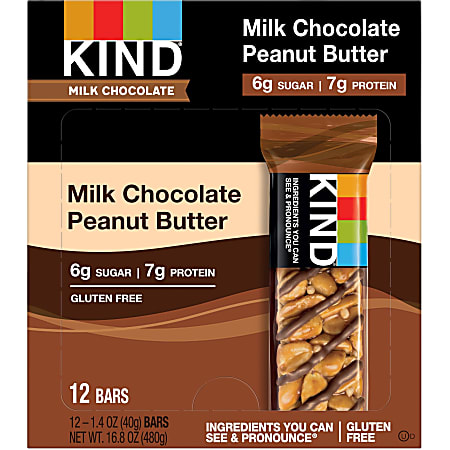 KIND Milk Chocolate Nut Bars - Low Sodium, Gluten-free, Individually Wrapped, Low Glycemic - Milk Chocolate, Peanut Butter, Peanut - 12 / Box