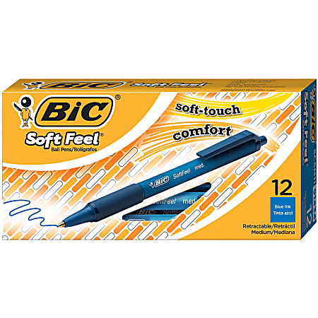 BIC Soft Feel Retractable Ballpoint Pens Medium Point 1.0 mm Blue Barrel  Blue Ink Pack Of 12 - ODP Business Solutions