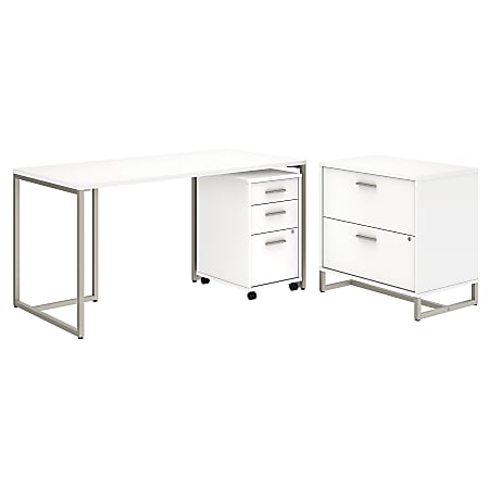 kathy ireland® Office by Bush Business Furniture Method Table Desk with File Cabinets, 60"W, White, Standard Delivery