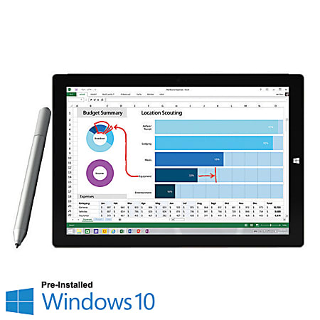 Microsoft® Surface Pro 3 Tablet, 12" Full HD Plus Screen, 4GB Memory, 128GB Storage, Windows® 10, Silver
