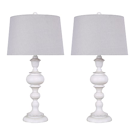 LumiSource Morocco Contemporary Buffet Table Lamps, 30”H, Soft Gray Shade/Distressed Gray & Off-White Base, Set Of 2 Lamps