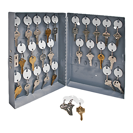 Sparco 28-Key Locking Hook-Style Steel Key Cabinet, 12" x 10" x 3", Gray