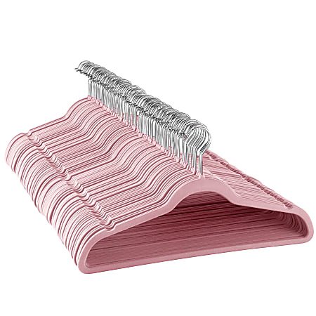 Elama Home Velvet Slim Profile Heavy Duty Felt Hangers With Stainless Steel Swivel Hooks, Pink, Pack Of 100 Hangers