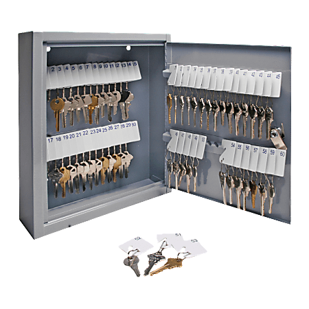 Sparco 60-Key Locking Hook-Style All-Steel Key Cabinet, 12" x 10" x 3", Gray