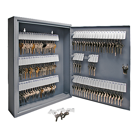 Sparco 110-Key Locking Hook-Style All-Steel Key Cabinet, 17 1/8" x 14" x 3", Gray