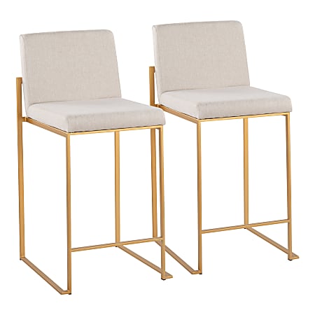 LumiSource Fuji Contemporary Counter Stools, Gold/Beige, Set Of 2 Stools