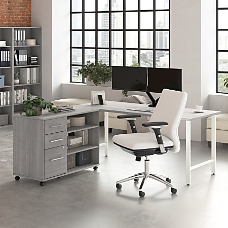 Bush Business Furniture Hustle 72"W Computer Desk and Storage Cabinet with Drawers and Shelves, Platinum Gray, Standard Delivery Service
