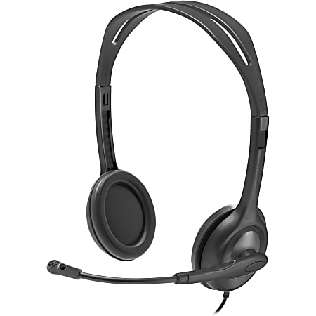 Logitech H111 Stero Headset Stereo Mini phone 3.5mm Wired 20 Hz 20 kHz Over  the head Binaural Supra aural 7.71 ft Cable Bi directional Microphone Black  Graphite - Office Depot