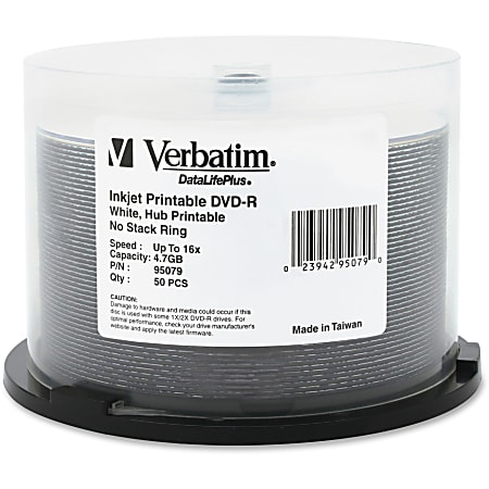 Verbatim DVD-R 4.7GB 16X DataLifePlus White Inkjet Printable,