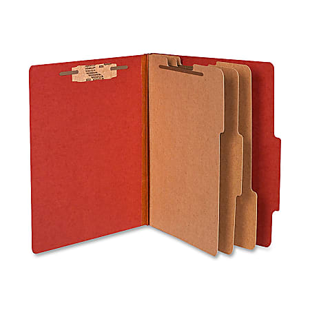 ACCO® Durable Pressboard Classification Folders, Letter Size, 4" Expansion, 3 Partitions, 60% Recycled, Earth Red, Box Of 10