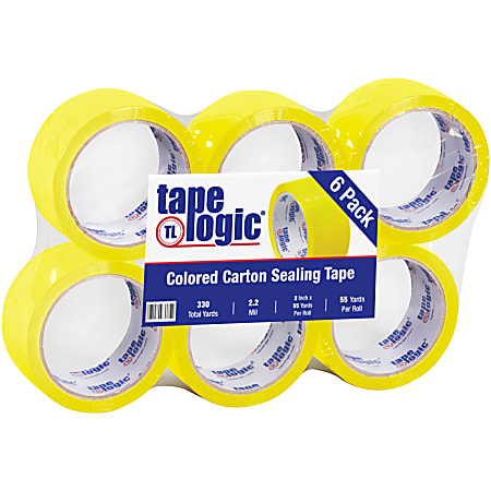 Tape Logic® Carton-Sealing Tape, 3" Core, 2" x 55 Yd., Yellow, Pack Of 6