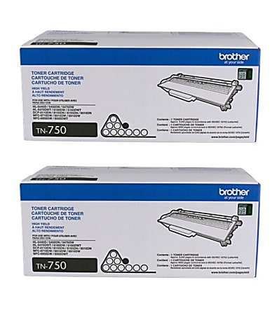 Brother® TN-750 Black High Yield Toner Cartridges, Pack Of 2
