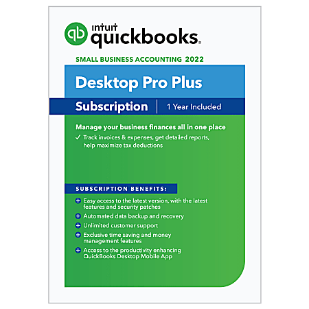 Intuit® QuickBooks® Desktop Pro Plus, 2022, 1-Year Subscription, For Windows®, Disc/Download