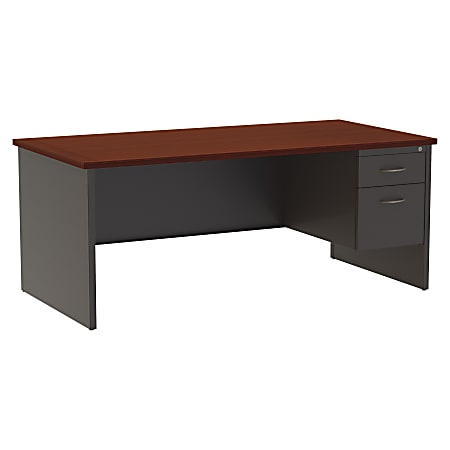 WorkPro® 72”W Modular Right Pedestal Desk, Charcoal/Mahogany