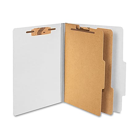 ACCO® Durable Pressboard Classification Folders, Letter Size, 3" Expansion, 2 Partitions, 60% Recycled, Mist Gray, Box Of 10