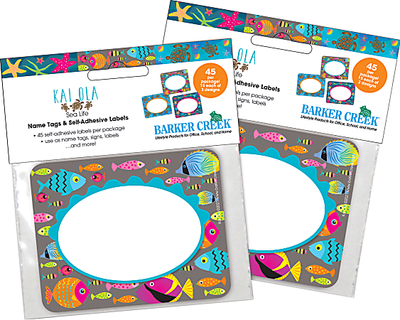 Barker Creek Self-Adhesive Name Tags, 2-3/4" x 3-1/2", Kai Ola, 45 Name Tags Per Pack, Case Of 2 Packs