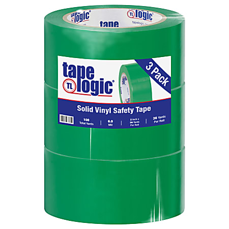 BOX Packaging Solid Vinyl Safety Tape, 3" Core, 2" x 36 Yd., Green, Case Of 3