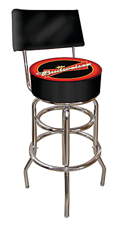 Budweiser® Bowtie Padded Bar Stool With Back, Red/Chrome