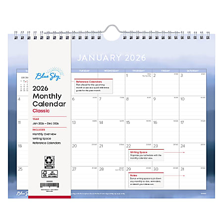 2026 Blue Sky Monthly Wall Calendar, 11” x 8-3/4”, Inner Peace, January To December, 152691