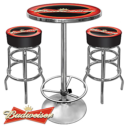 Trademark Global Ultimate Game Room Budweiser Pub Table With 2 Bar Stools, Red/Chrome