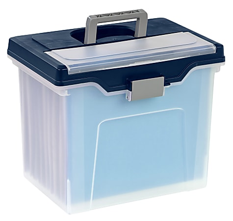 Office Depot® Brand Mobile File Box, Large, Letter Size, 11-5/8"H x 13-13/6"W x 10"D, Clear/Blue
